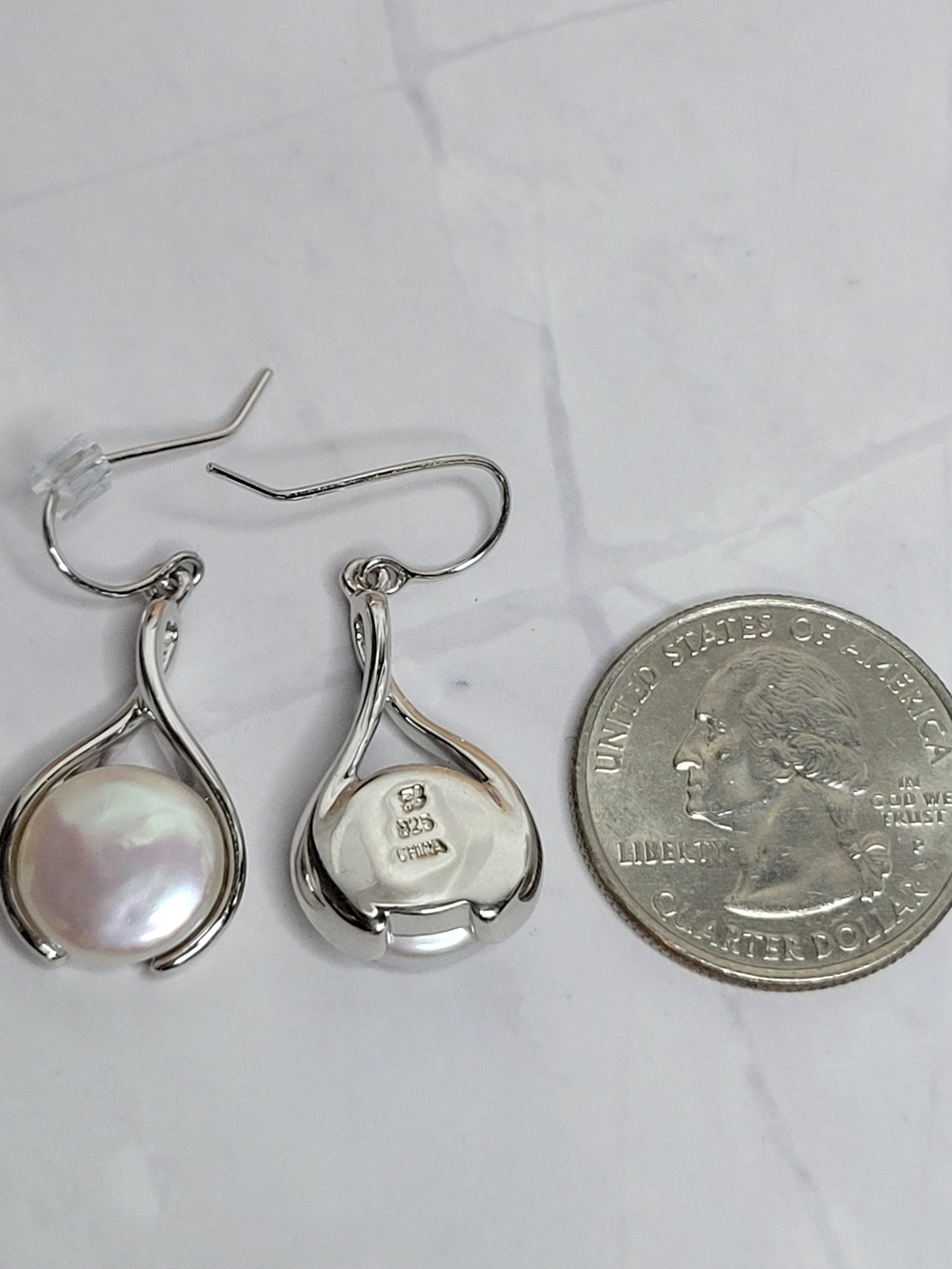 Sterling Silver Freshwater Iridescent Pearl Drop Earrings